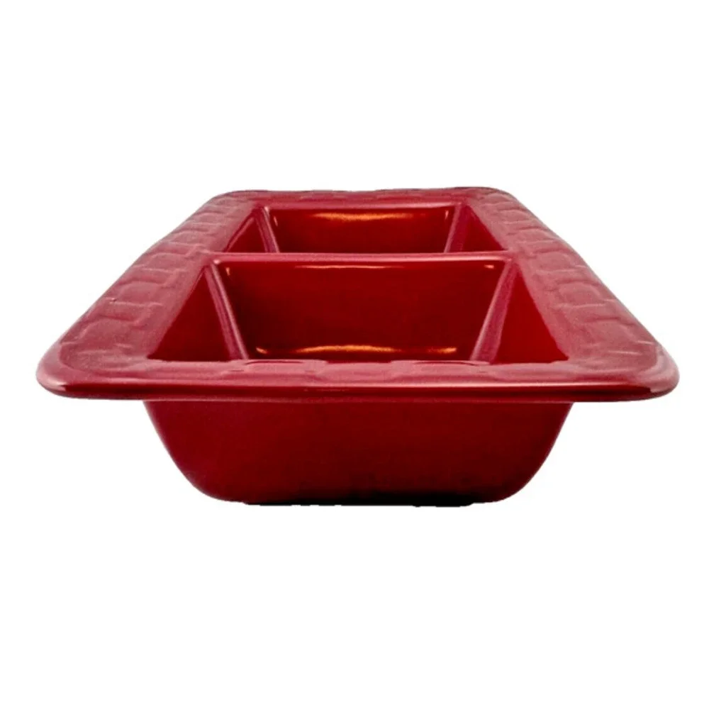 Longaberger Pottery Woven Traditions‎ Divided Dish Paprika Red #3181440